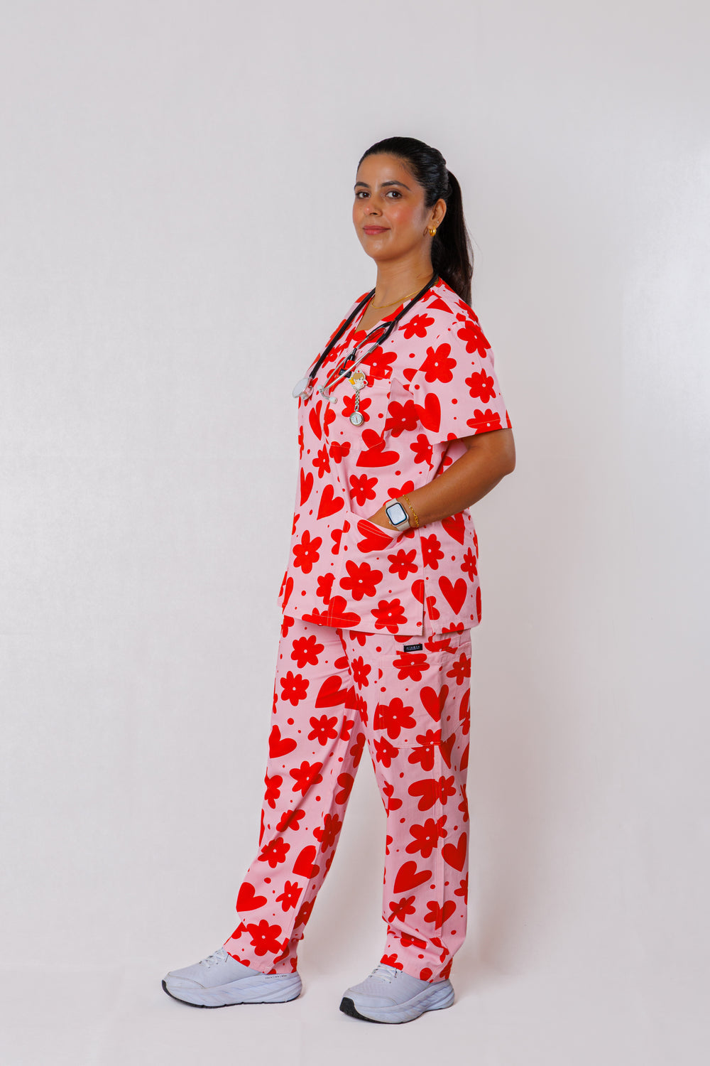 Heart Print Scrub Set Women